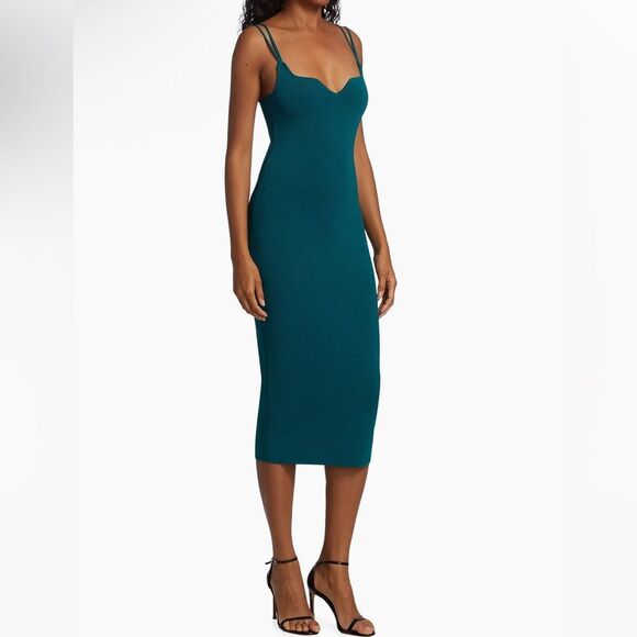 NEW The Sei Double Sweetheart Knit Midi Dress Turquoise Peacock Size Medium - Picture 3 of 14